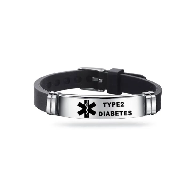 engravable medical id bracelet - stainless steel for diabetes epilepsy alzheimers allergies. unisex silicone band wholesale.
