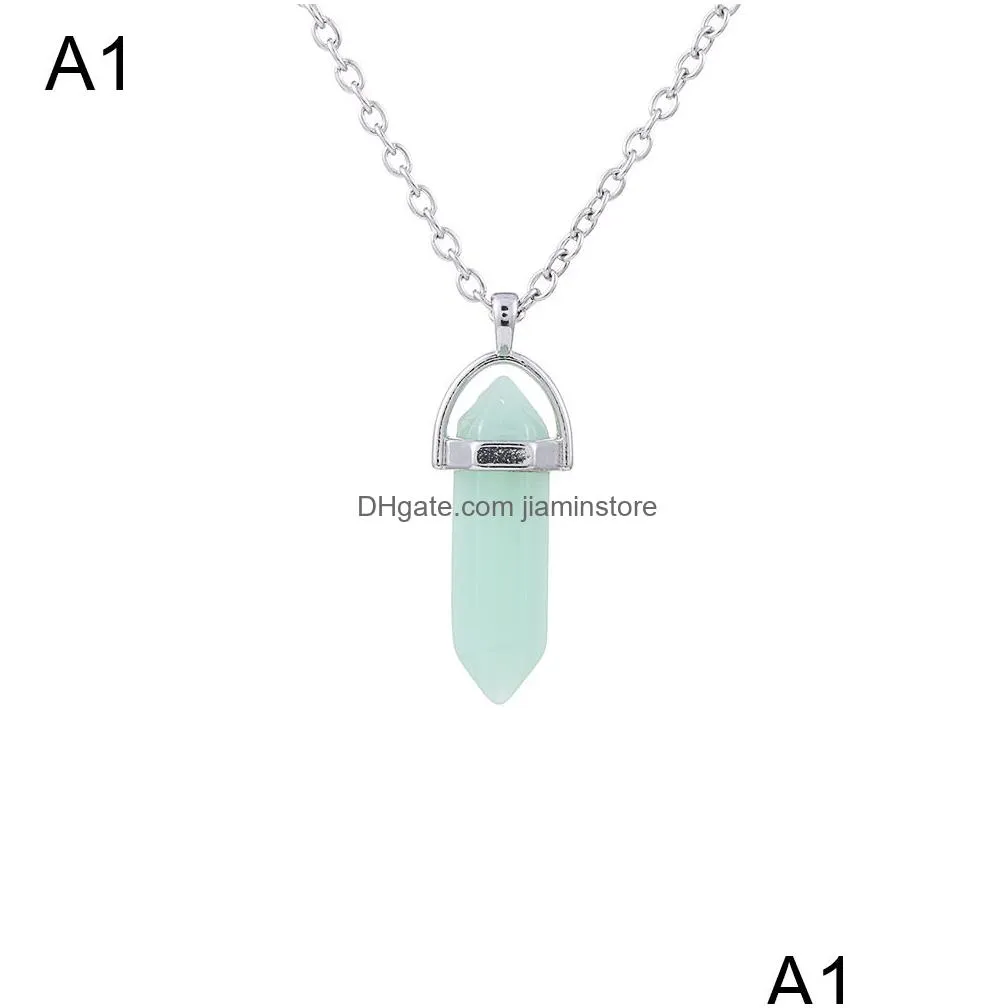 fashion multi hexagonal prism pendant rose quartz reiki healing crystals chakra pendants necklace for women jewelry