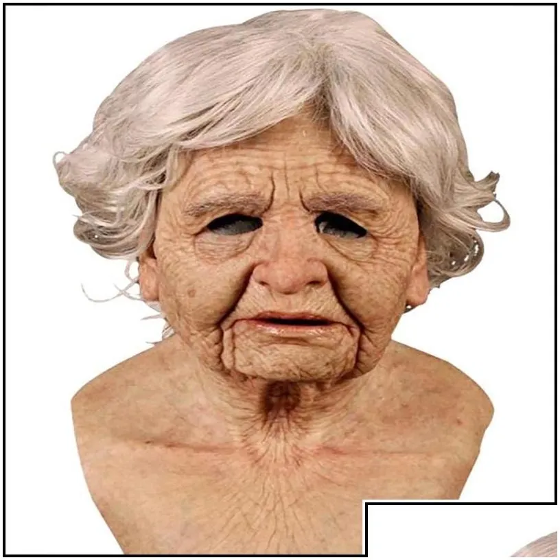 Party Masks Realistic Human Wrinkle Party Cosplay Scary Old Man Fl Head Latex Mask For Halloween Festival 220610 Drop Delivery 2022 H