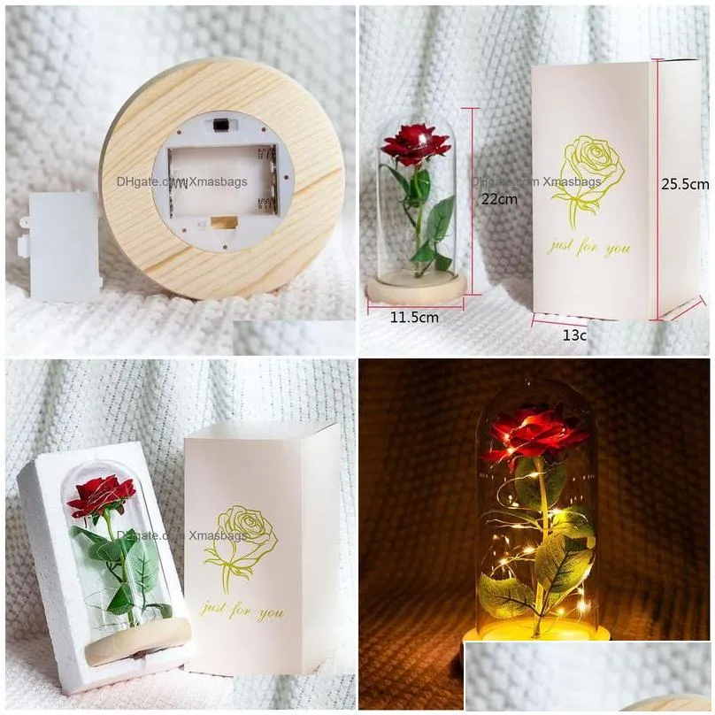 decorative flowers wreaths romantic eternal rose flower glass er beauty and beast led battery lamp birthday valentines day mother
