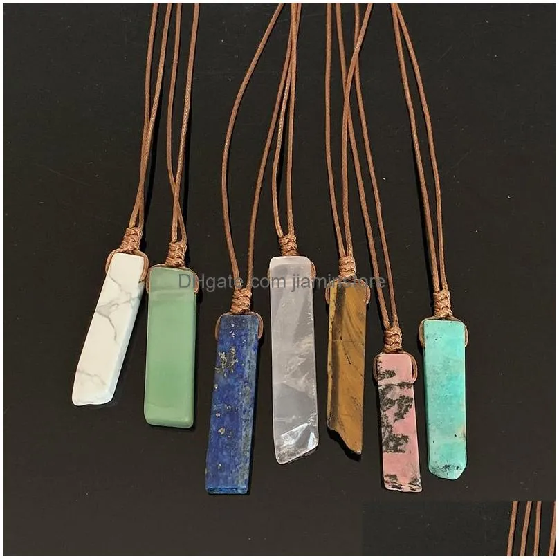 natural stone pendant raw mineral irregular rectangle quartz pendulum amazonite tiger eye lapsi pink crystal necklaces healing bulk