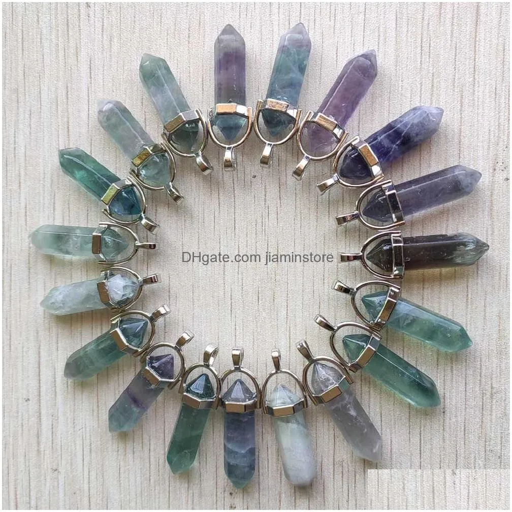 natural fluorite stone pillar charms point chakra pendants for jewelry making p 656