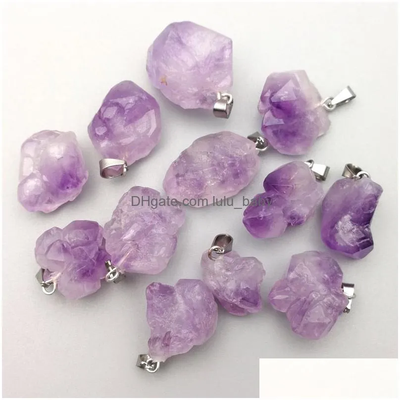 irregular amethyst pillar natural stone charms chakra healing crystal pendant diy necklace earrings jewelry making