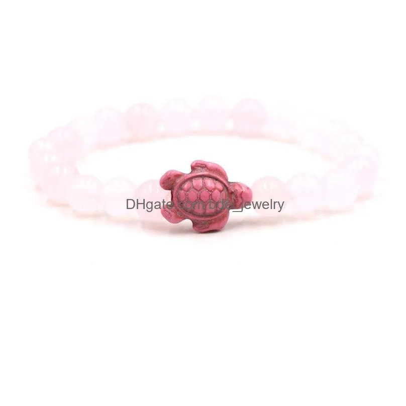 rose quartz pink tortoise stone strand bead bracelet for women girl jewelry