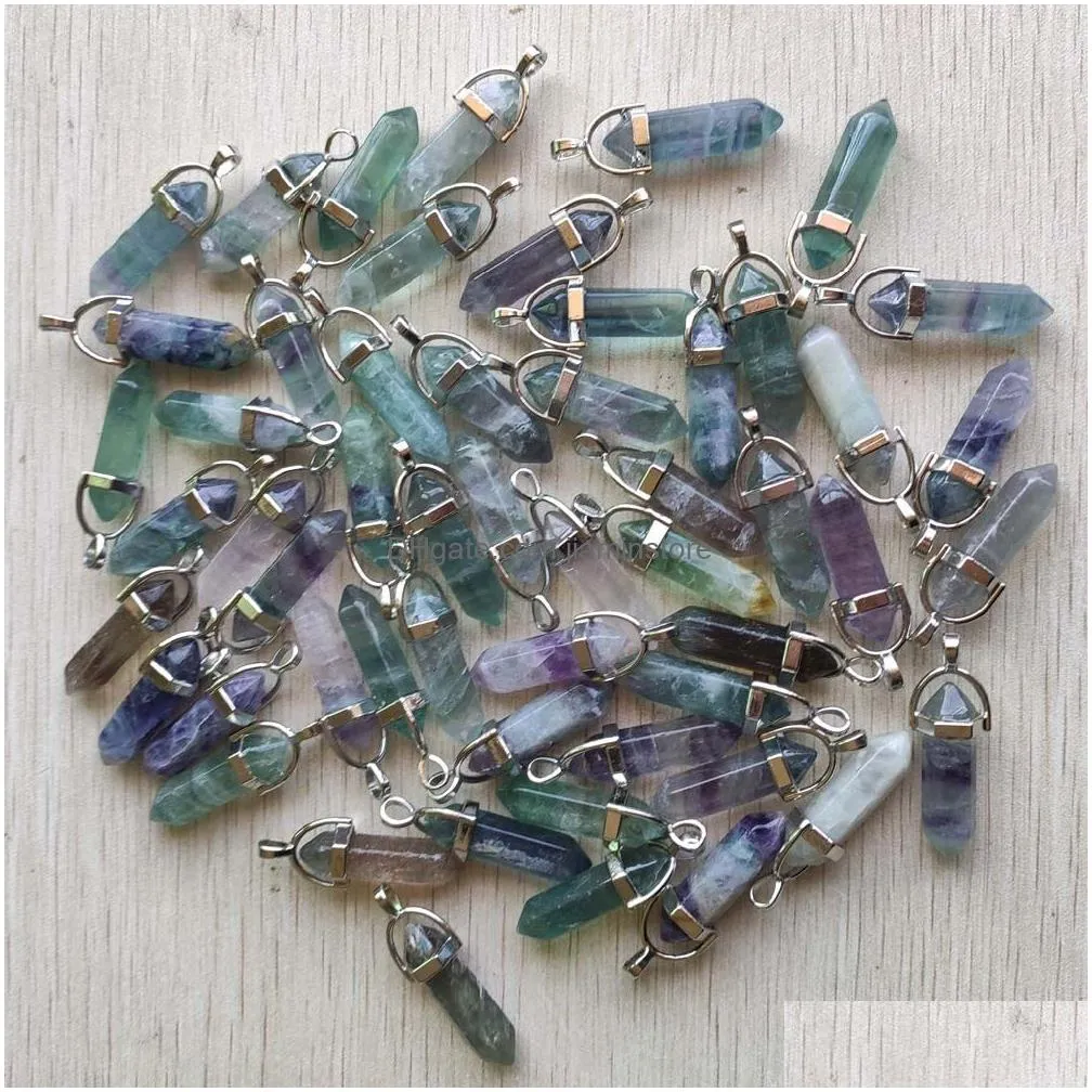 natural stone charm rose quartz aventurine lapis glass opal crystal hexagonal pendants for diy jewelry making accessories