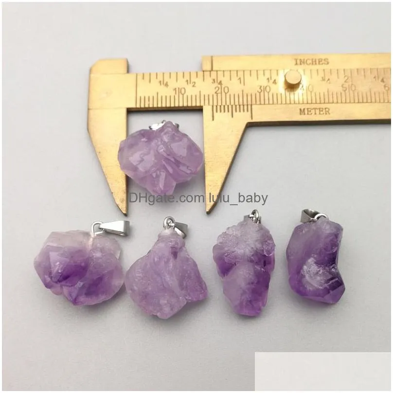 irregular amethyst pillar natural stone charms chakra healing crystal pendant diy necklace earrings jewelry making