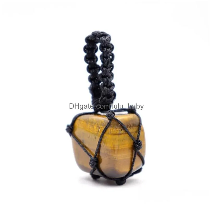 big woven black rope net charms natural amethyst crystal pendant energy stone healing meditation yoga gift wholesale