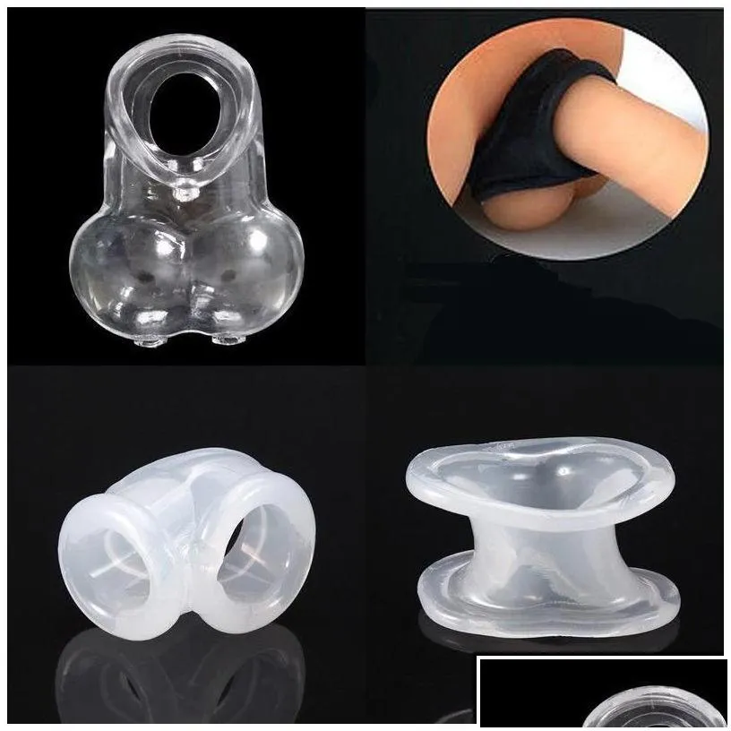 Party Favor Men Male Scrotum Squeeze Ring Stretcher Tpe Enhancer Delay Chastity Cage Ball Sexy Sile Case Drop Delivery Home Garden F