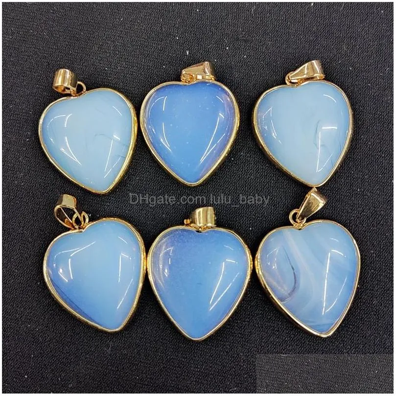 delicate natural stone charms heart red quartz turquoise opal pendant diy for bracelet necklace earrings jewelry making