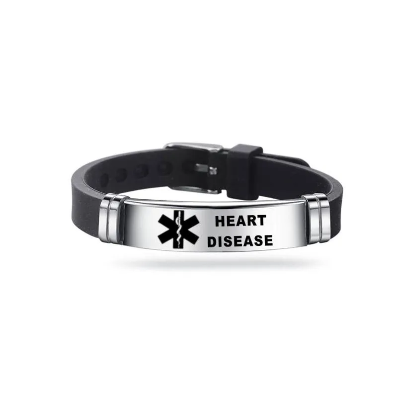 engravable medical id bracelet - stainless steel for diabetes epilepsy alzheimers allergies. unisex silicone band wholesale.