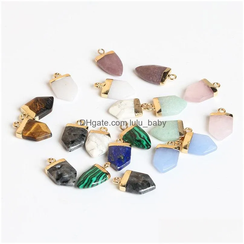 gold edge natural crystal stone charms healing hexagon arrow pendant diy necklace jewelry making wholesale