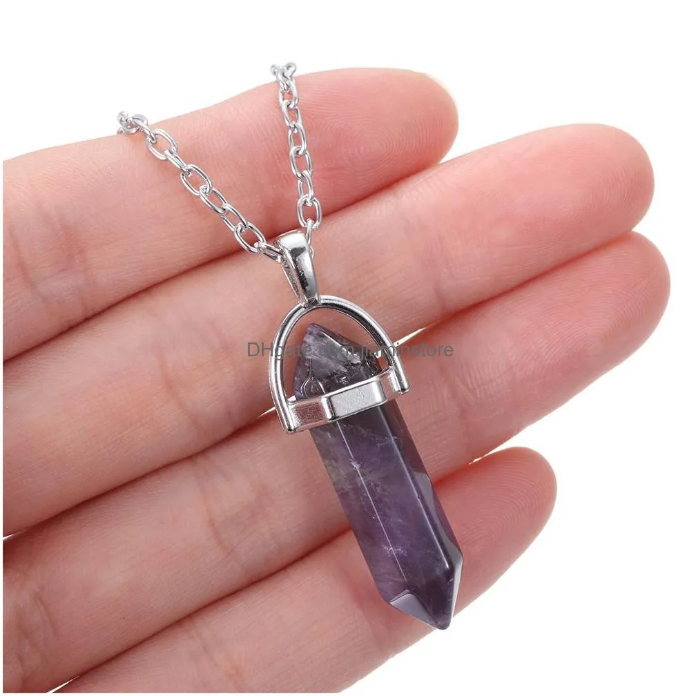 fashion multi hexagonal prism pendant rose quartz reiki healing crystals chakra pendants necklace for women jewelry