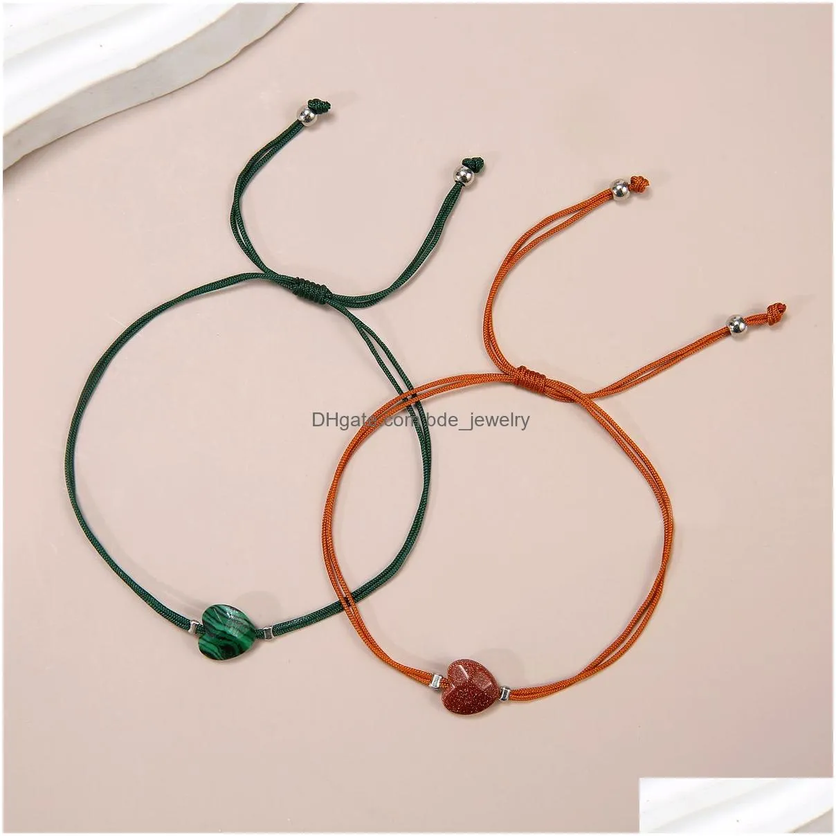 braided rope heart shape natural gem stone bracelet green amethyst rose quartz crystal bracelets bangles for women