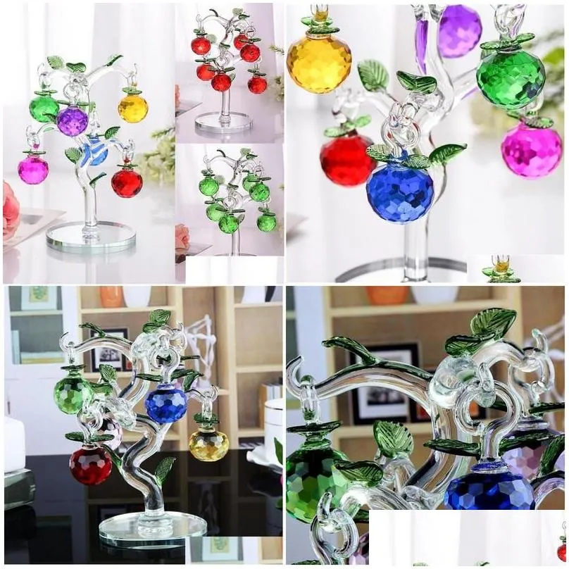 decorative objects figurines glass crystal  tree with 6pcs apples fengshui crafts home decor christmas year gifts souvenirs o