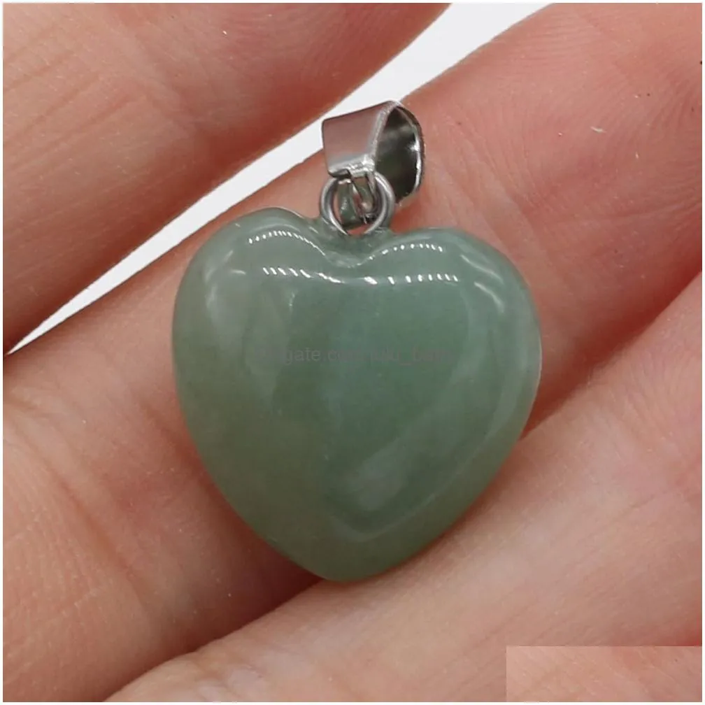 2pcs natural stone agates heart shape clear quartz pendant for necklace earring jewelry making women gift 16x16mm