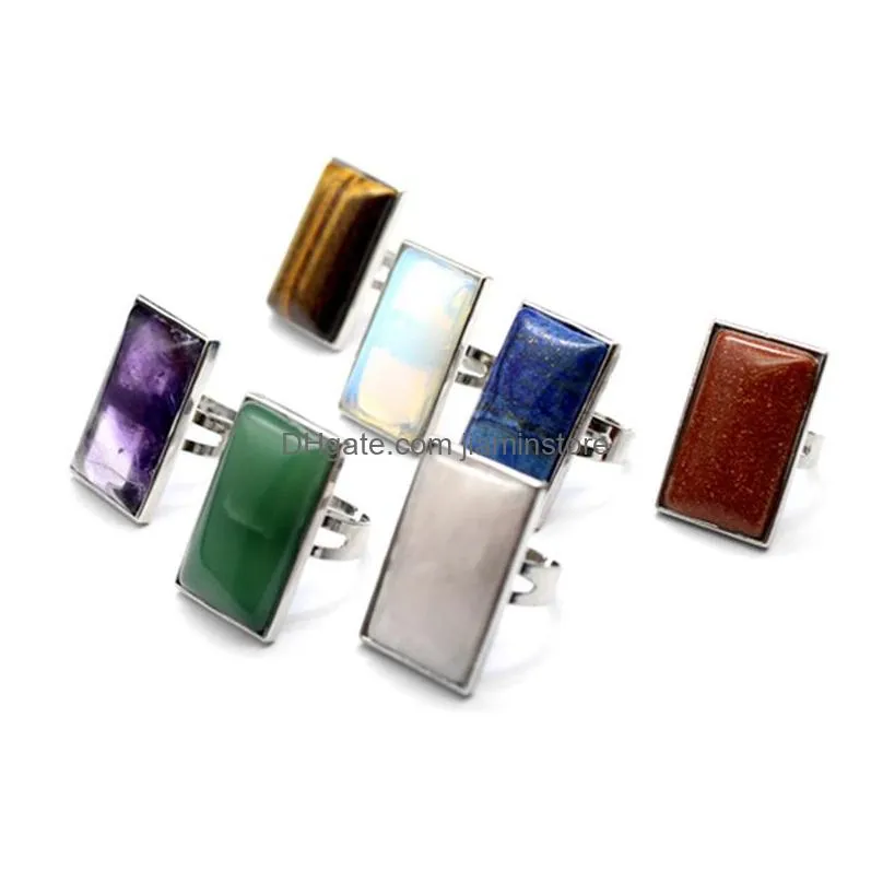 rectangle natural stone rings tigers eye turquoise lapis pink quartz amethyst opal crystal finger ring for women jewelry