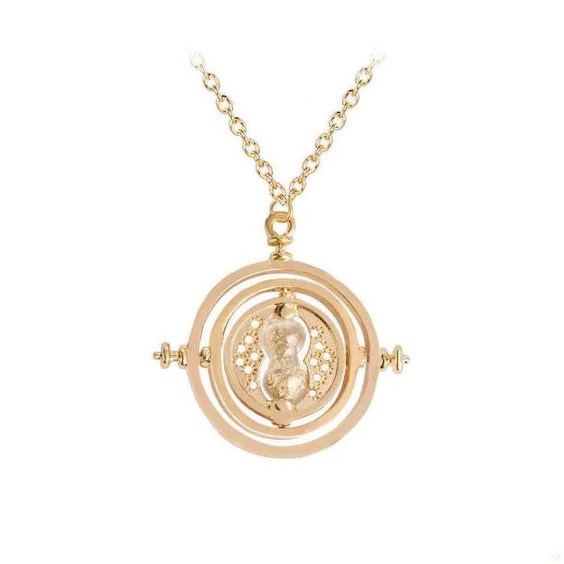 24 pcs lot selling 3 5 cm diameter time turner necklace movie jewelry rotating hourglass pendant bulk whole 210929244z