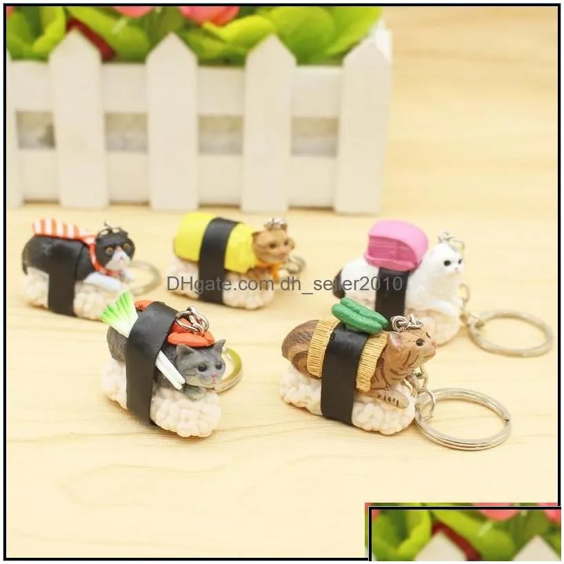 Pendants Creative Cat Sushi Keychain Key Rings Handbag Hanging Pendants Phone Charms Chain Gift For Kids 5034 Q2 Drop Delivery Home