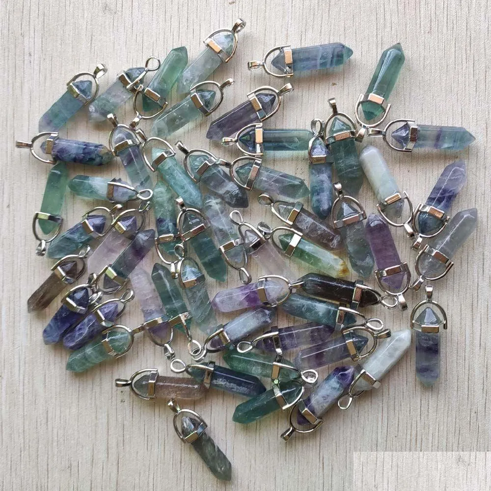 natural fluorite stone pillar charms point chakra pendants for jewelry making p 656