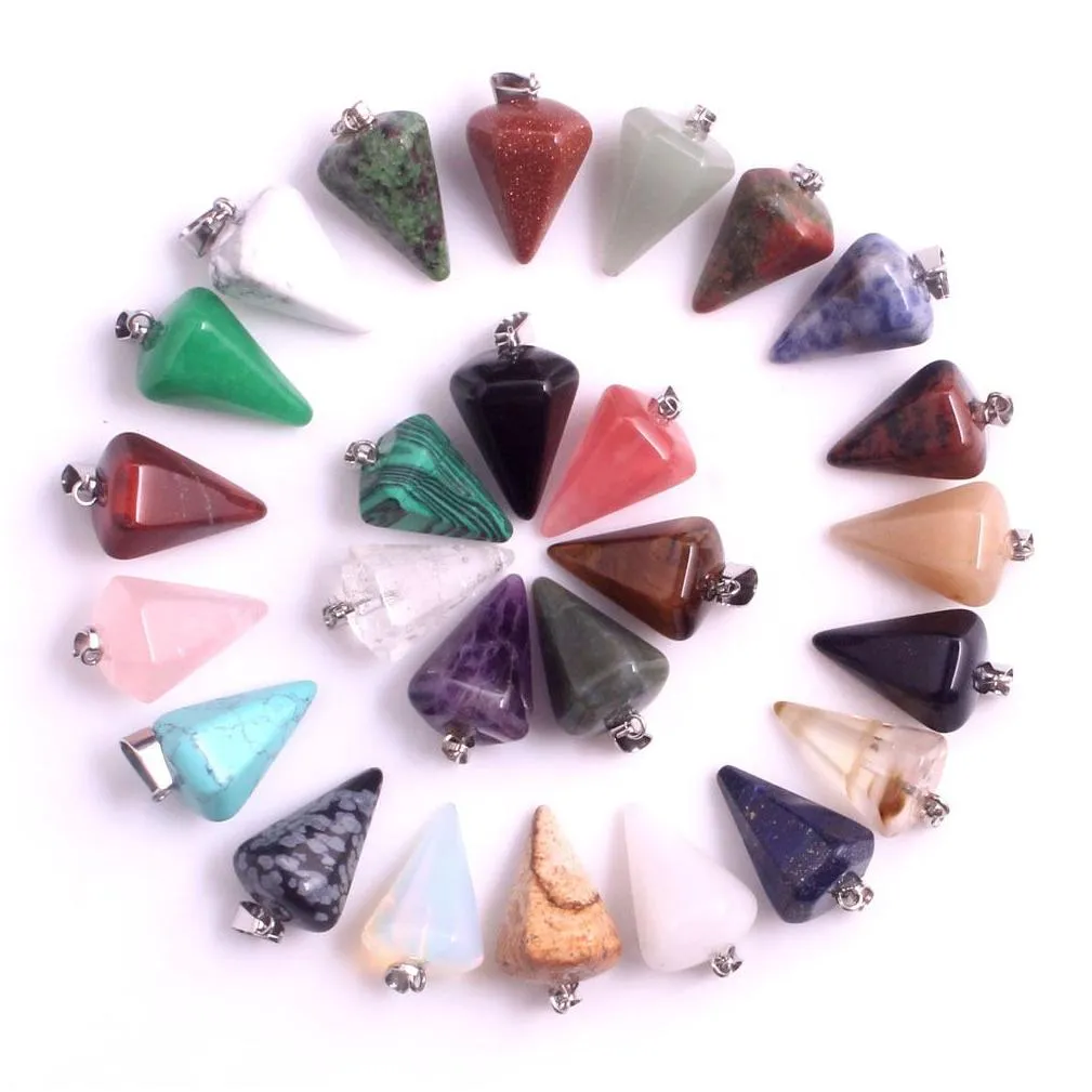 bulk natural stone pendant hexagonal prism bullet quartz point healing crystals chakra cross heart charm for necklace jewelry making