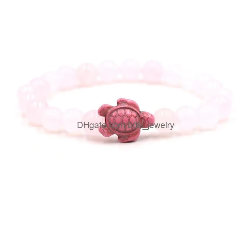 rose quartz pink tortoise stone strand bead bracelet for women girl jewelry