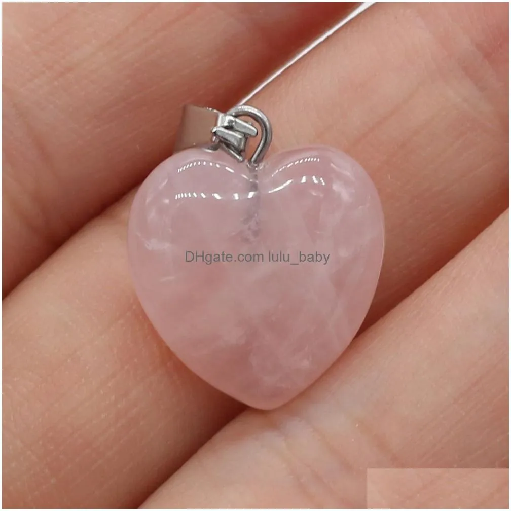 2pcs natural stone agates heart shape clear quartz pendant for necklace earring jewelry making women gift 16x16mm