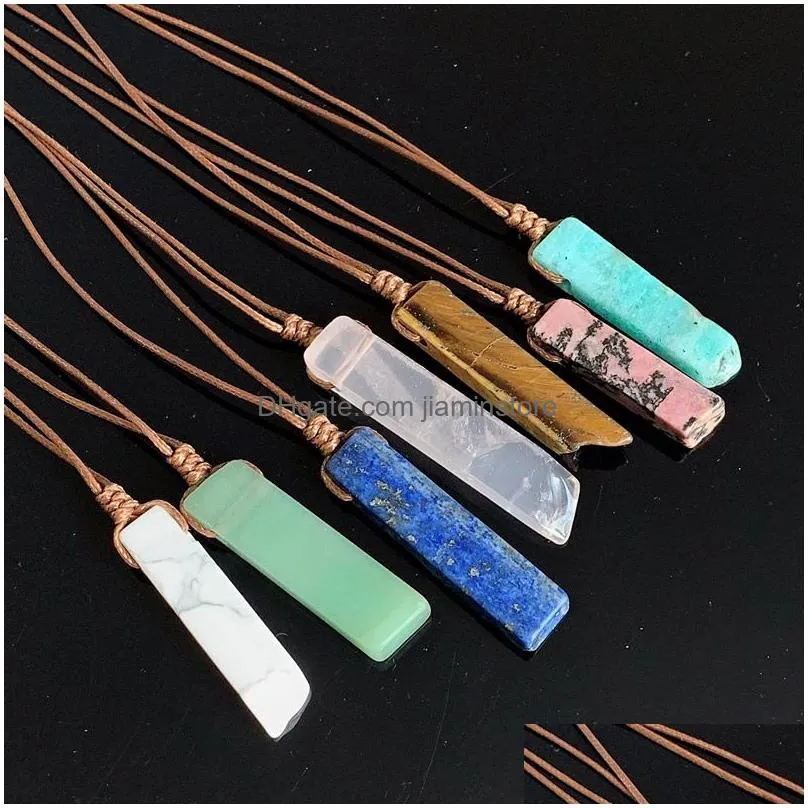 natural stone pendant raw mineral irregular rectangle quartz pendulum amazonite tiger eye lapsi pink crystal necklaces healing bulk