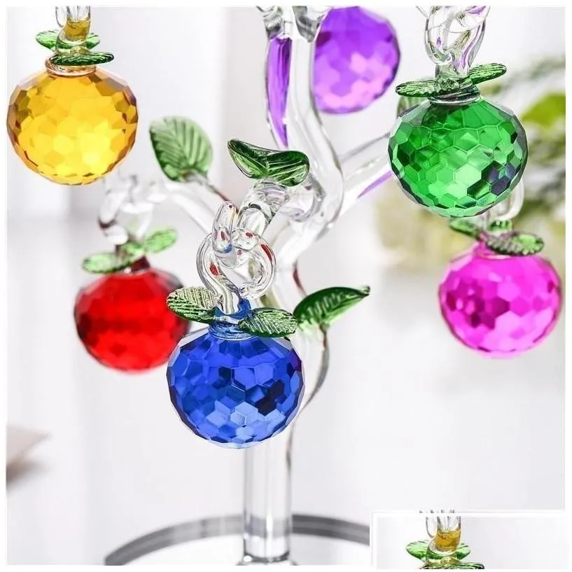 decorative objects figurines glass crystal  tree with 6pcs apples fengshui crafts home decor christmas year gifts souvenirs o