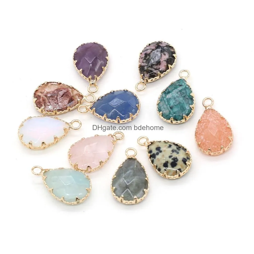 gold claw edge healing waterdrop natural stone charms rose quartz crystal pendant diy necklace women fashion jewelry finding 15x20mm