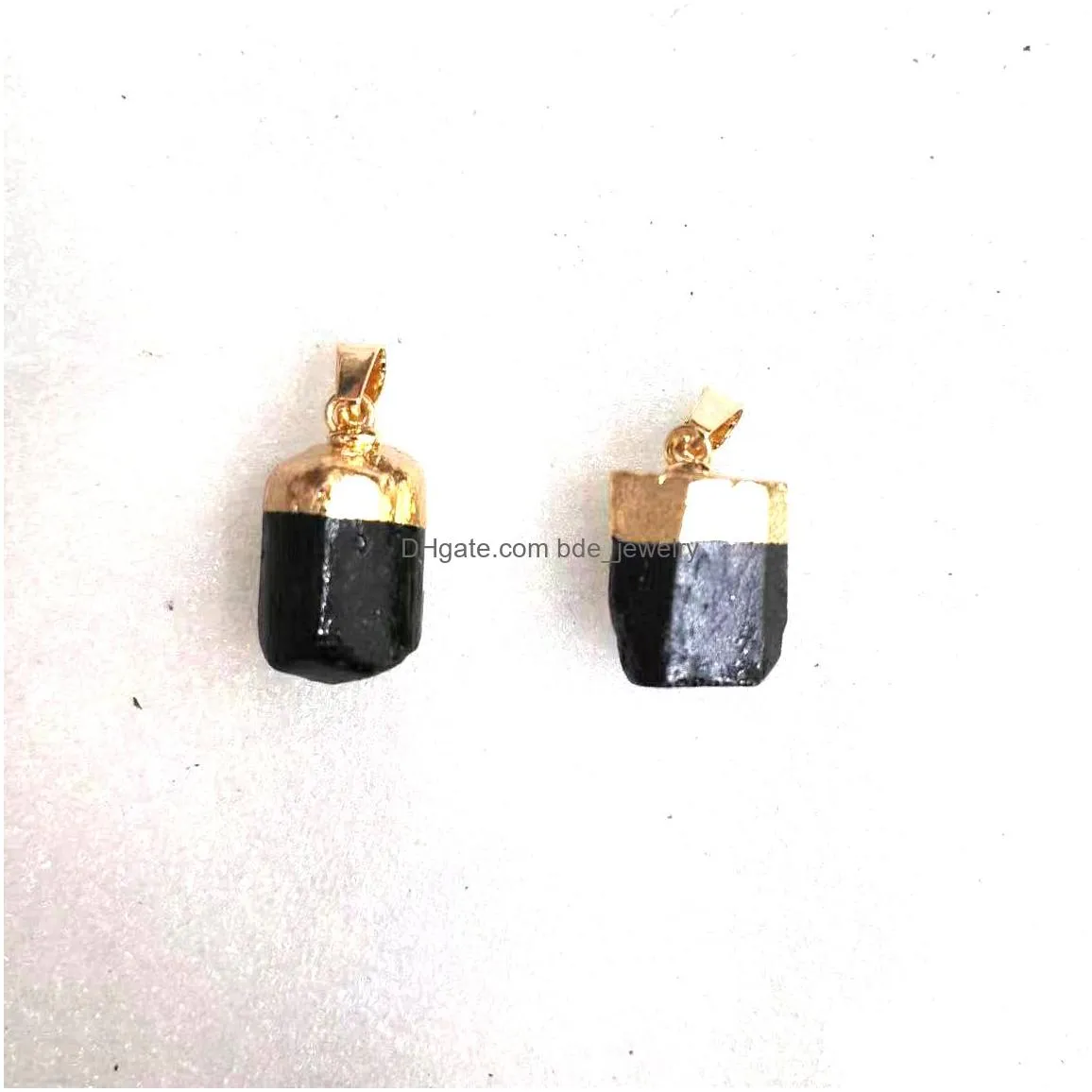 natural irregular tourmaline pendant black quartz gold edged charms energy stone healing meditation yoga gift
