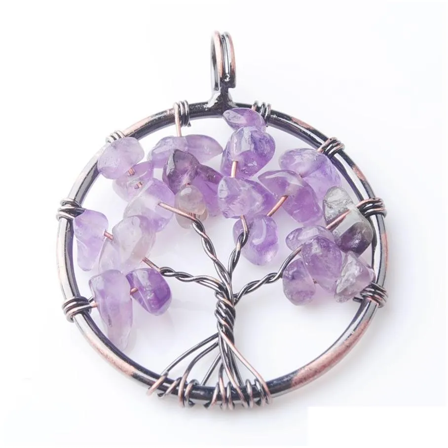 wojiaer ancient copper tree of life pendant crystal stone chip beads wire wrapped bead women gifts diy jewelry bm905