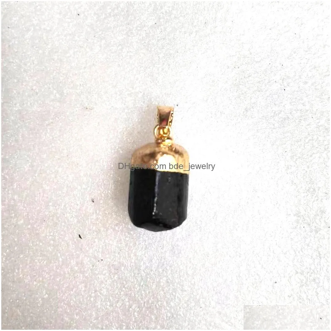 natural irregular tourmaline pendant black quartz gold edged charms energy stone healing meditation yoga gift