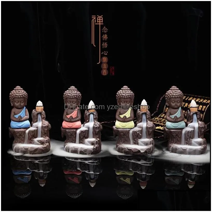 Sachet Bags 5Pcs Incense Add Little Monk Censer Ceramic Yixing Backflow Stick Burner Buddha Purple Clay Y Base Teapet Home Decor Dro