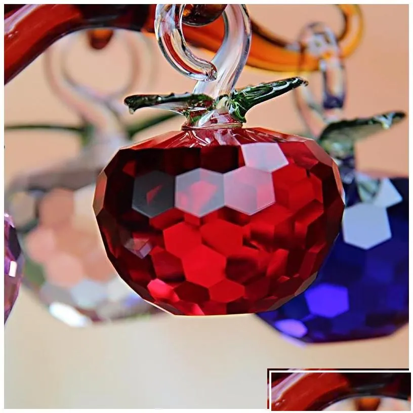 decorative objects figurines glass crystal  tree with 6pcs apples fengshui crafts home decor christmas year gifts souvenirs o