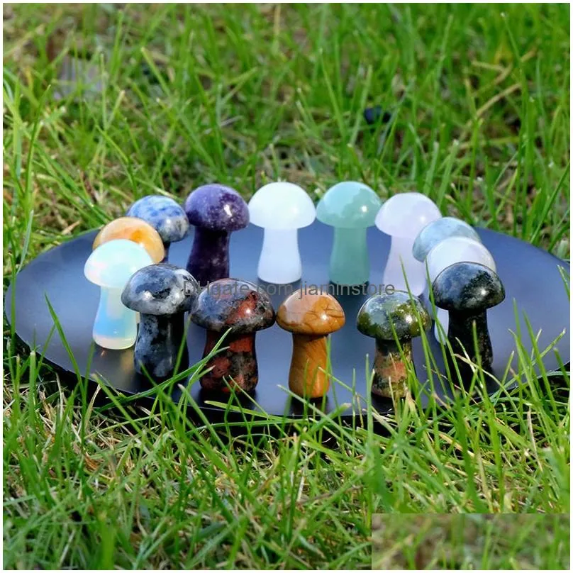 25mm natural crystal stone ornaments carved mushroom craft chakra reiki healing quartz mineral tumbled gemstones hand home decor