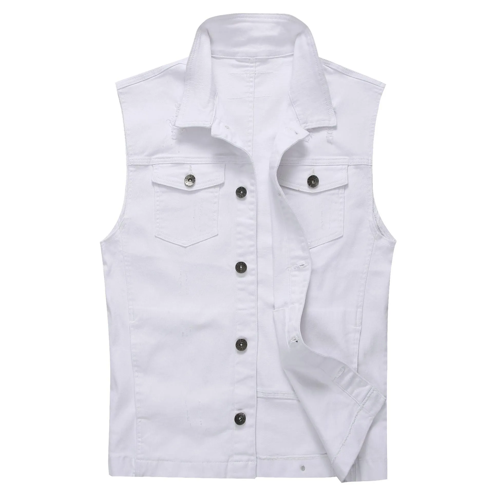mens vests mens denim vest simple fashion washed grinding white hole slim youth motorcycle foreign trade wholesale