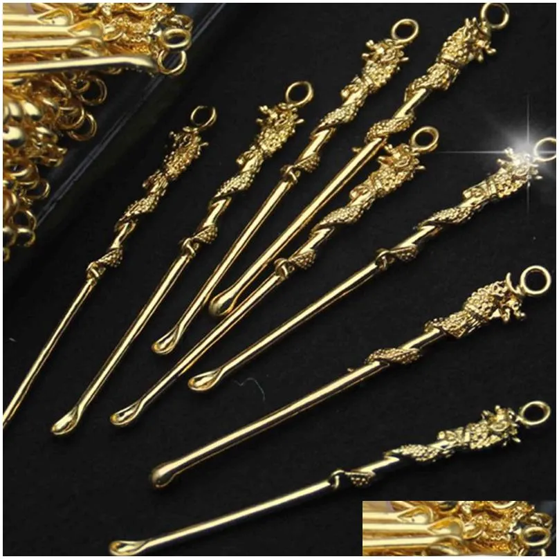 smoking gold silver dragon phoenix portable dabber nails tip straw wax oil rigs spoon shovel snuff snorter sniffer dry herb tobacco cigarette bong hookah holder