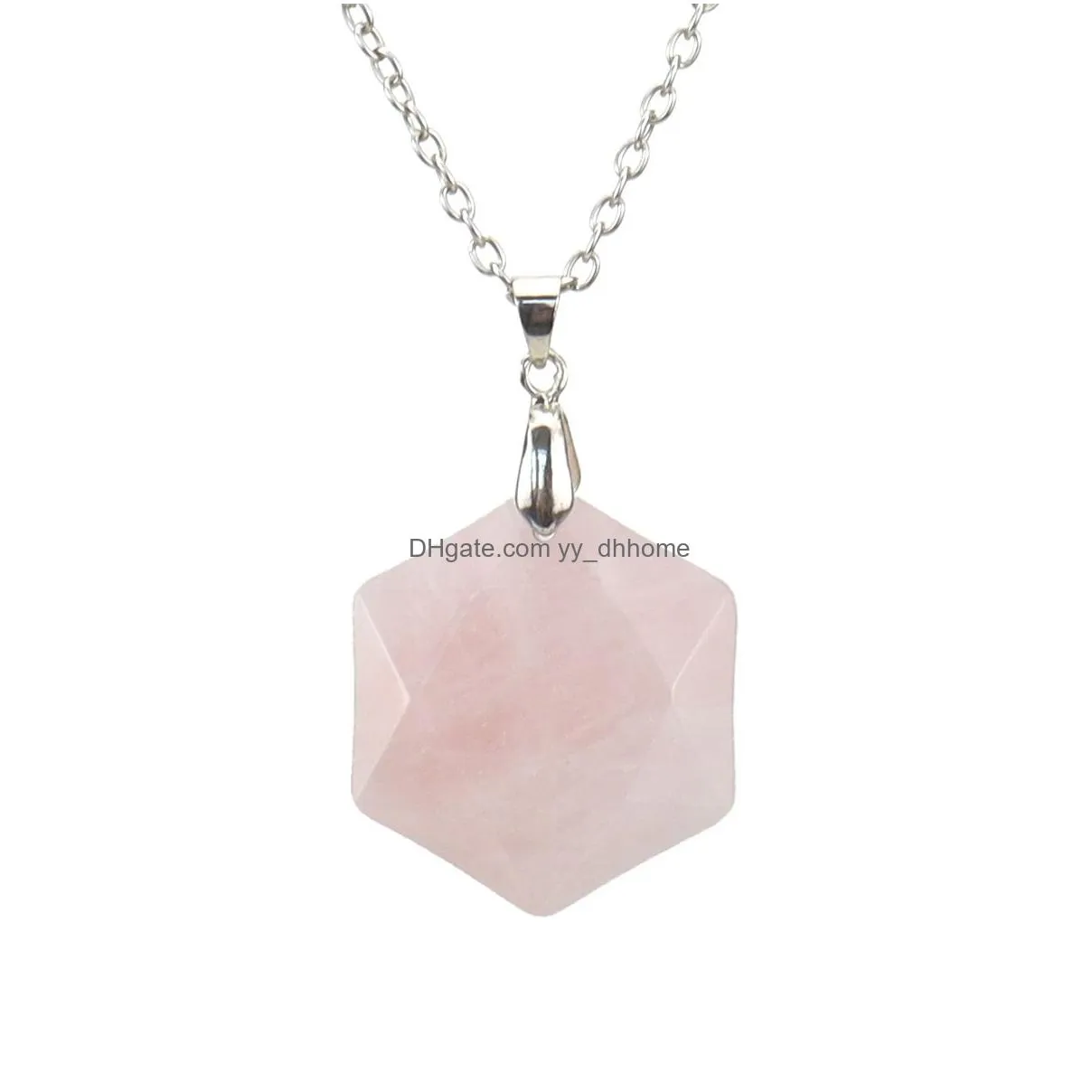 faceted hexagram shape natural stone pendant sweater chain necklace healing reiki wholesale