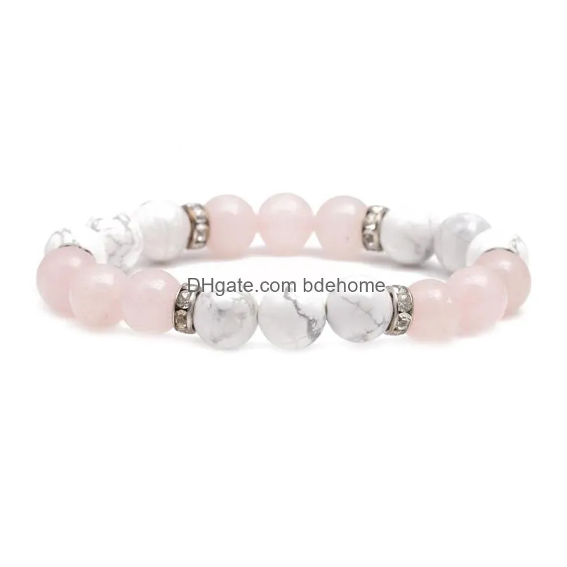 rose quartz stone pink opal glass beads strand bracelet for women girl jewelry