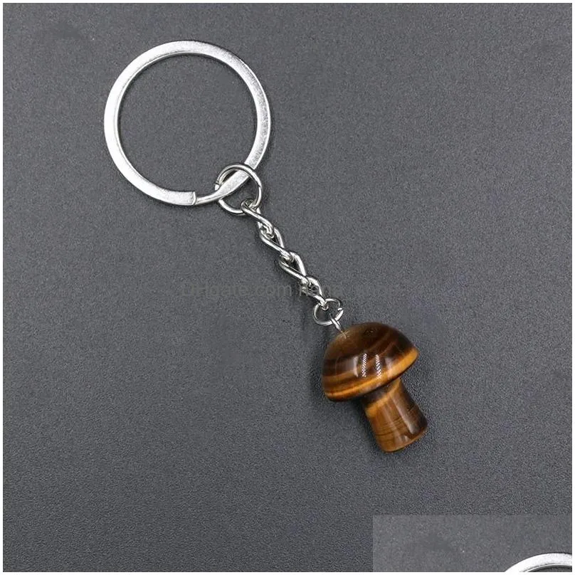 20mm mushroom statue key rings chains natural stone carved charms keychains healing crystal keyrings for women men