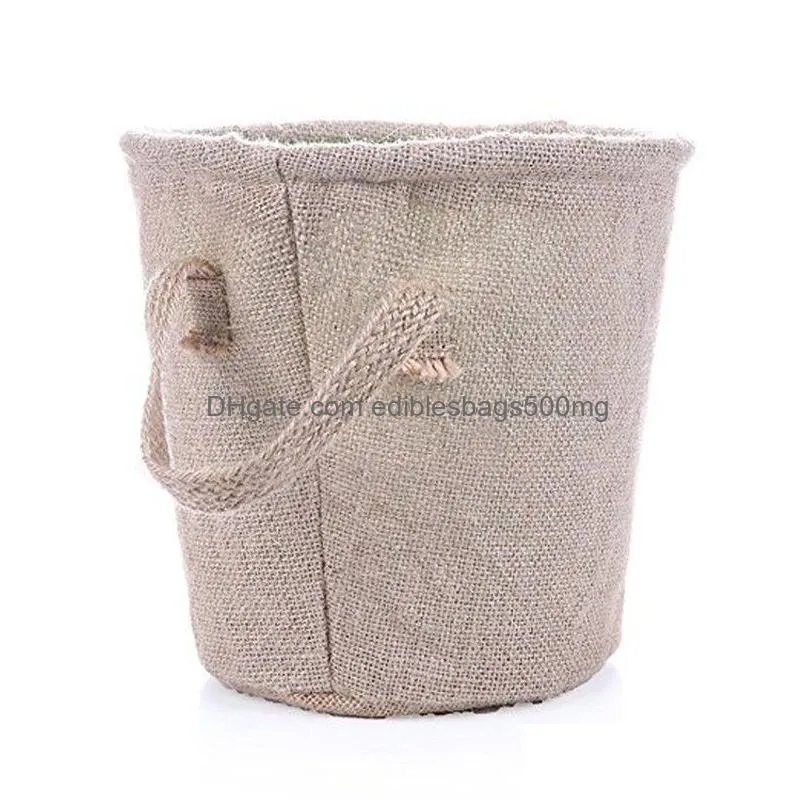 easter linen basket double handle bunny basket kids jute easter bucket pink green blue rabbit easter storage bag