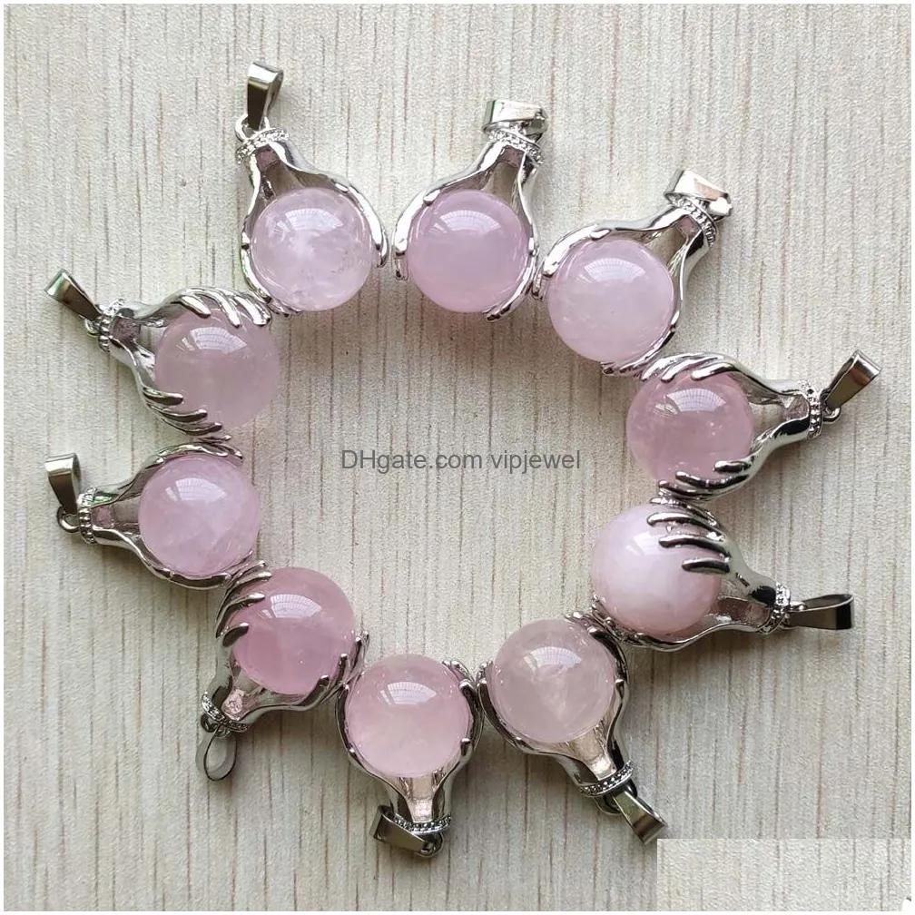 hand hold natural rose quartz stone charm beads pendants for jewelry making