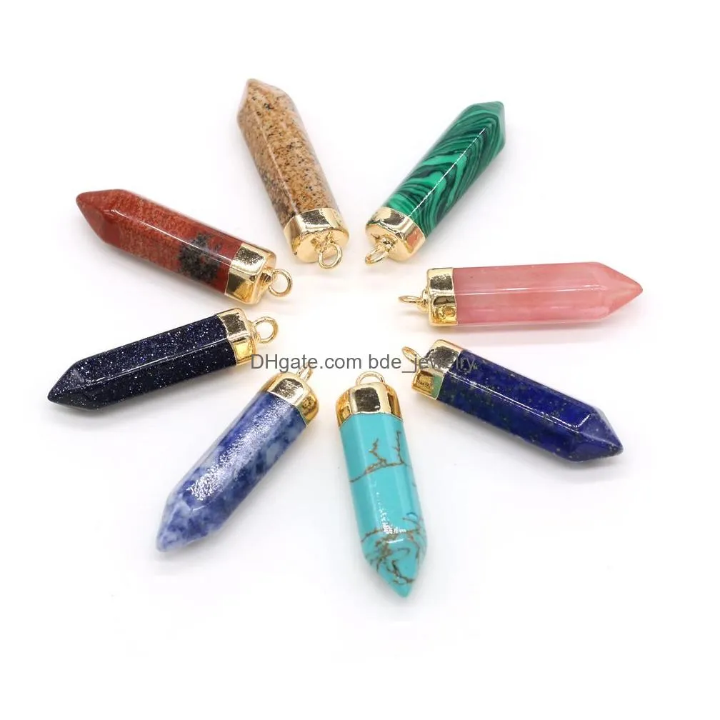 natural stone chakra charms hexagon shape pendulum pendant quartz healing reiki crystal finding diy necklaces women delicate jewelry
