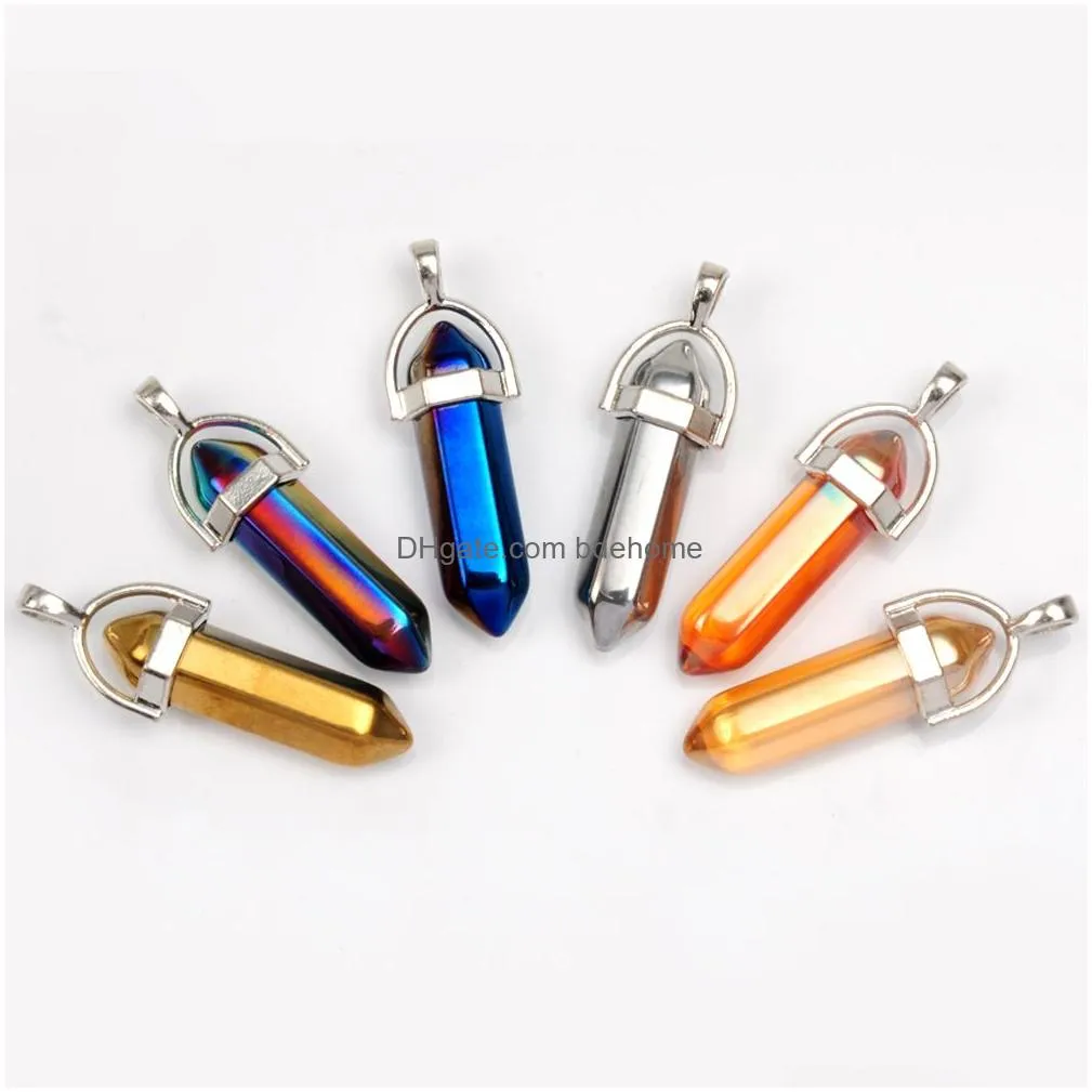 bulk metal hematite stone bullet charms pendant hexagonal column pendants diy necklace earrings jewelry making