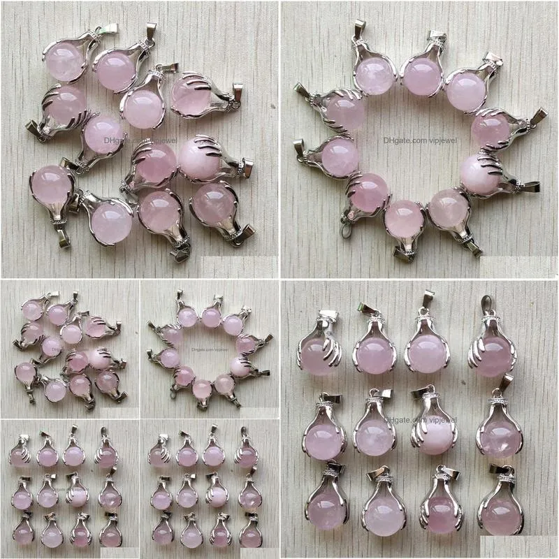 hand hold natural rose quartz stone charm beads pendants for jewelry making