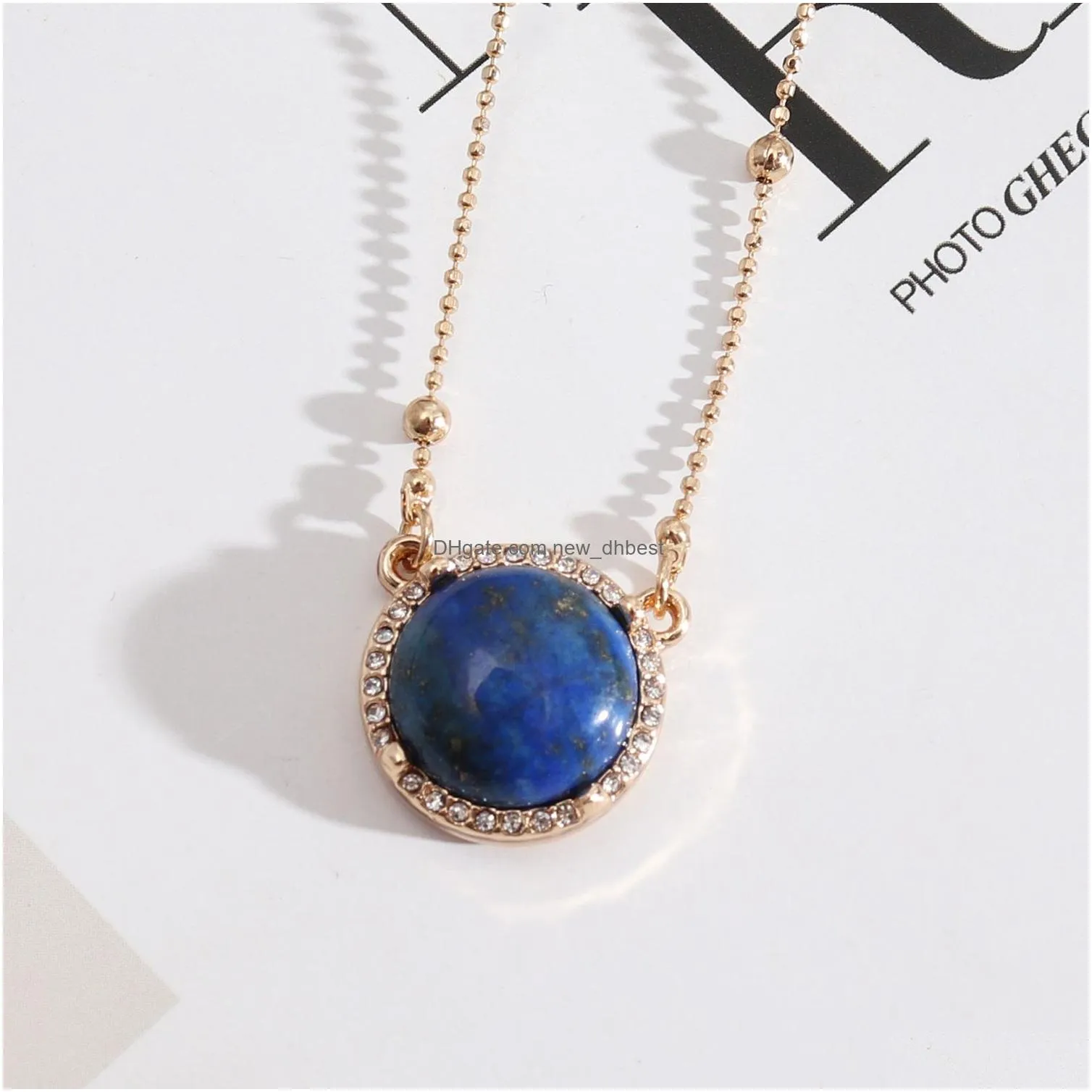 exquisite natural stone pendant lapis lazuli turquoise pink rose quartz chakra healing gold chain necklace for women jewelry