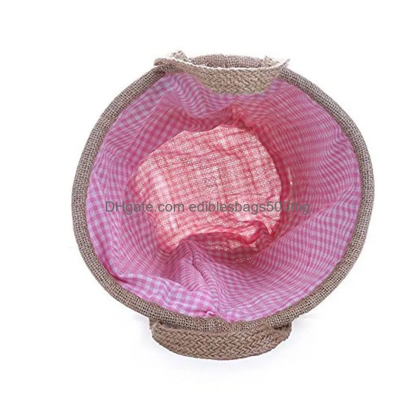 easter linen basket double handle bunny basket kids jute easter bucket pink green blue rabbit easter storage bag