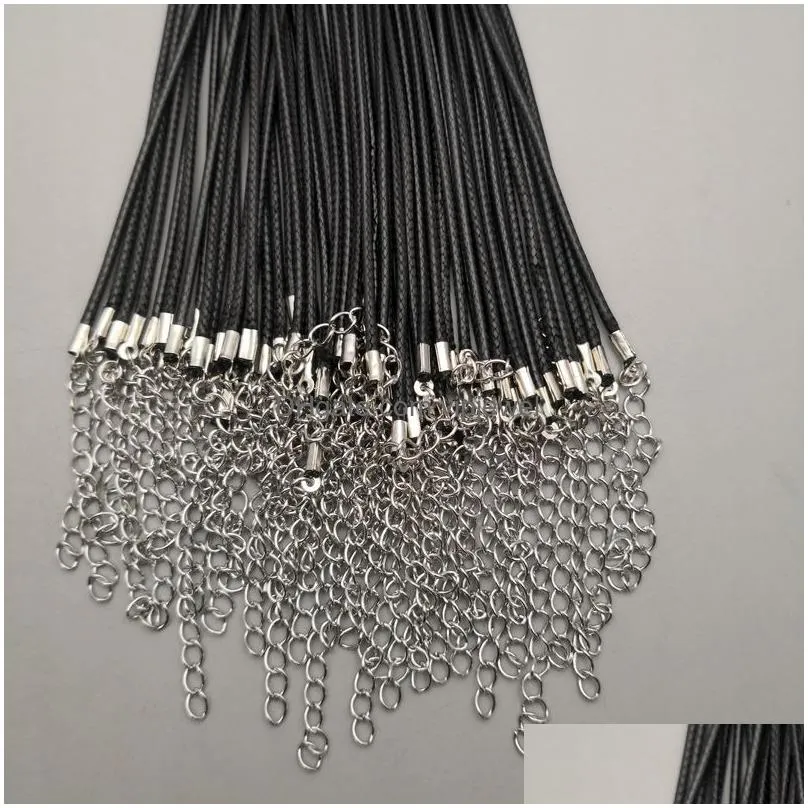 wholesale black 1.5mm 2mm rope wax chains jewelry clasp lobster necklace craft cord necklaces lanyard pendants