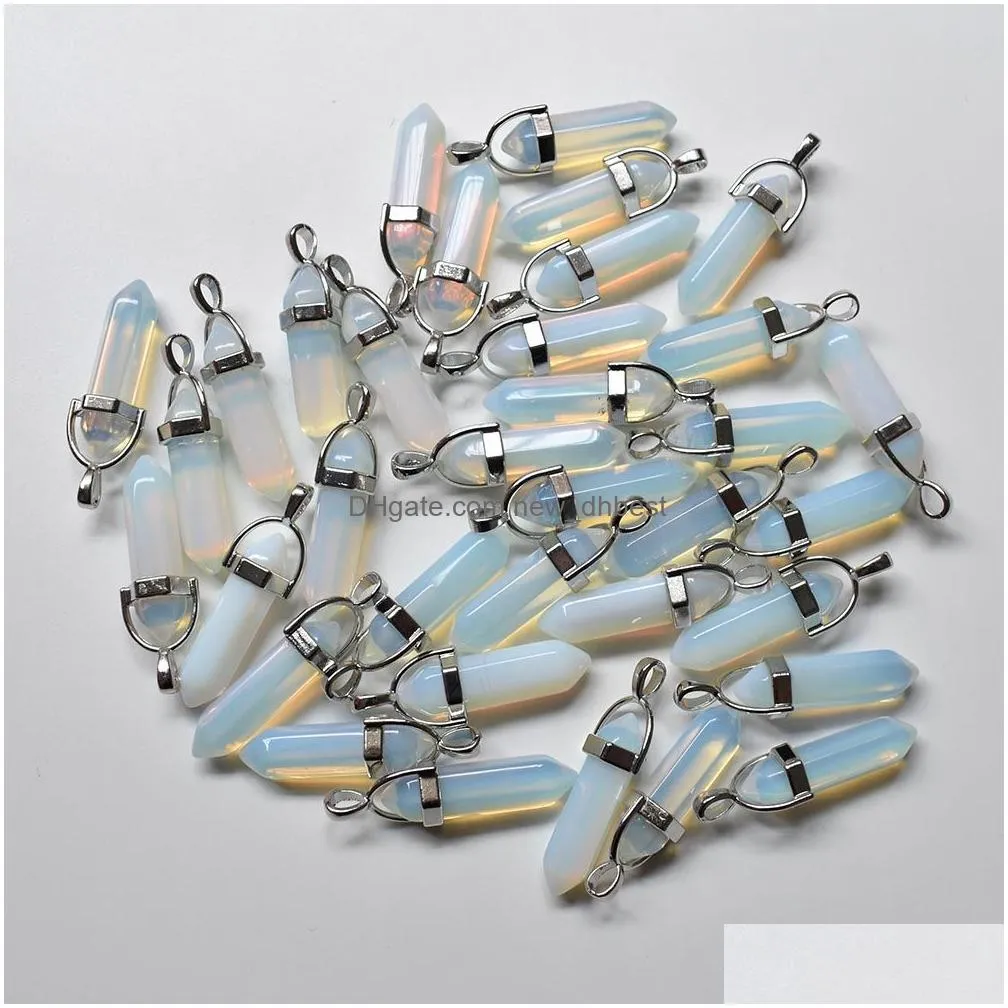 opal stone charms hexagonal healing reiki point charms pendants for jewelry making wholesale