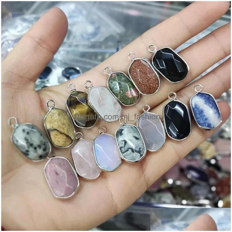 silver edge natural crystal oval hexagon stone charms rose quartz pendants trendy for jewelry making wholesale